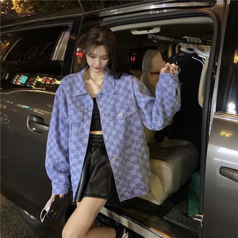 Áo khoác denim kẻ caro phong cách Retro ❤️