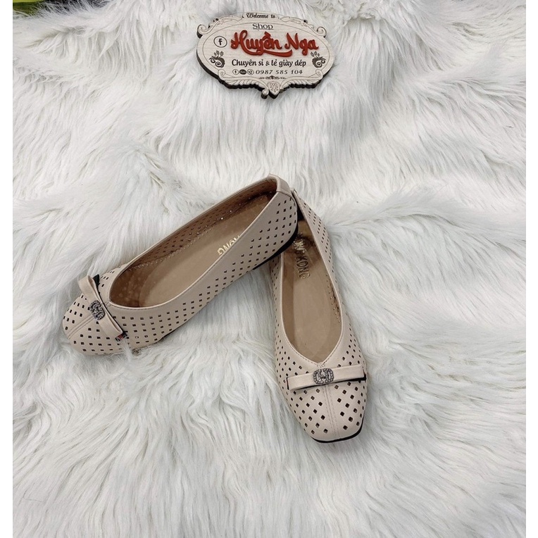 Giày bệt búp bê nữ thoáng lỗ mùa hè màu trắng ngà