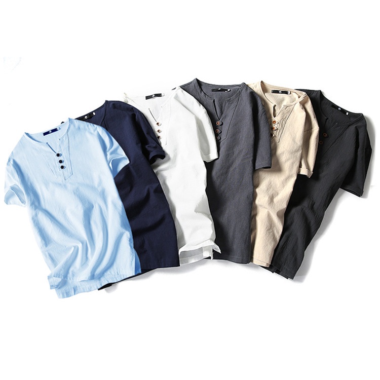 [Plus Size] Áo Thun Tay Ngắn Cổ Chữ V Vải Lanh Cotton Cho Nam 60-160KG