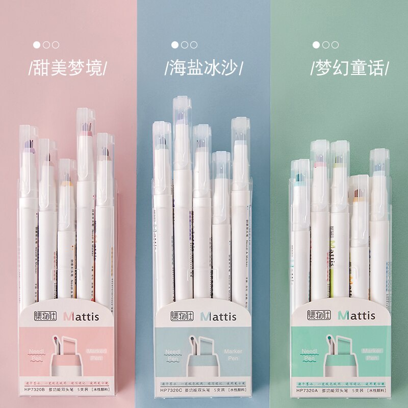Hộp 5 bút bắt sáng hai đầu nhiều màu sắc tiện dụng