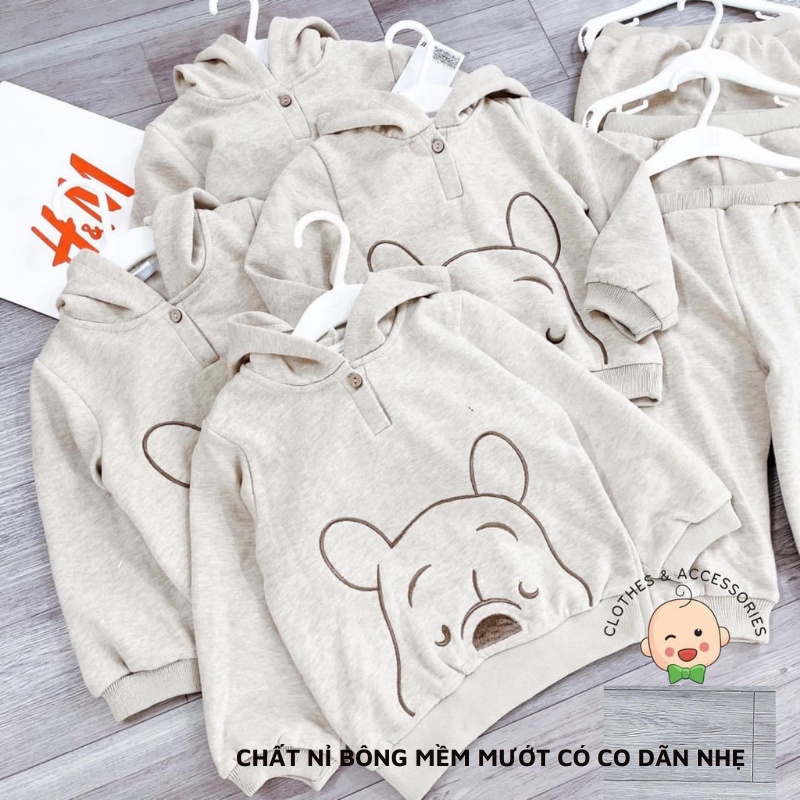 Đồ bộ cho bé trai bé gái sét nỉ bông gấu Po.oh có mũ H.M xuất xịn Xiaomimi