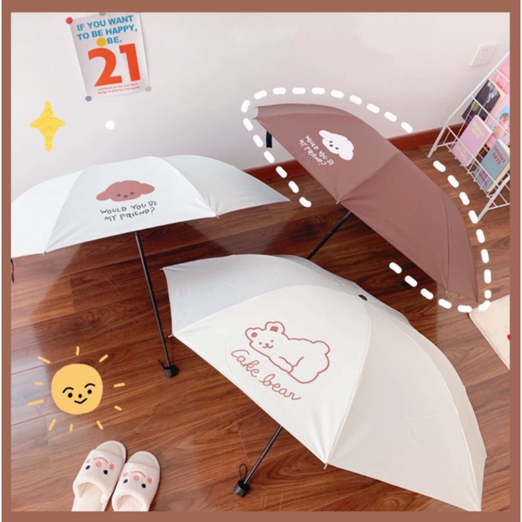Ô cầm tay dễ thương dù gấp gọn đi nắng mưa tiện lợi họa tiết hình gấu đáng yêu thời trang nữ đẹp