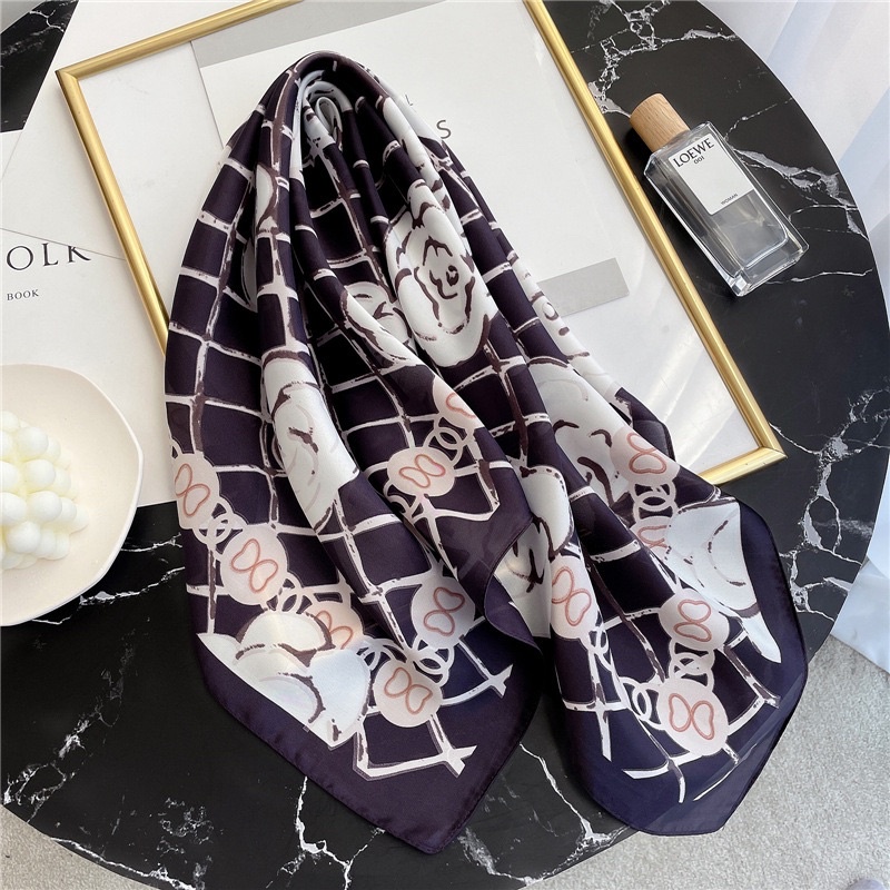 Khăn turban lụa hoa trà bandana cột áo yếm - Maben