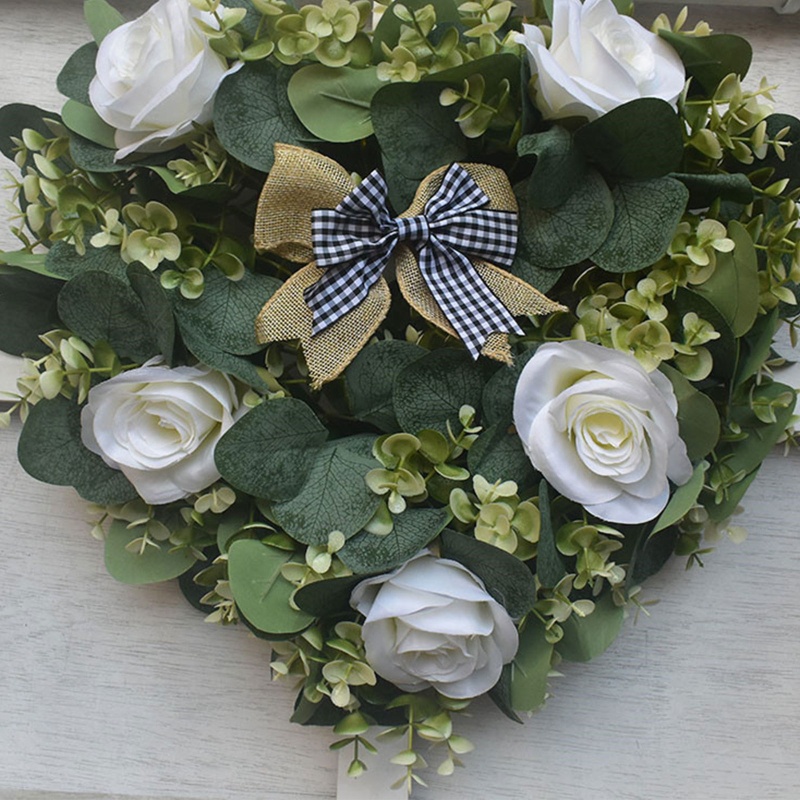 Vòng Hoa Hồng Giả Hình Trái Tim Màu Đen Bằng Vải Lanh Trang Trí Cửa Trước