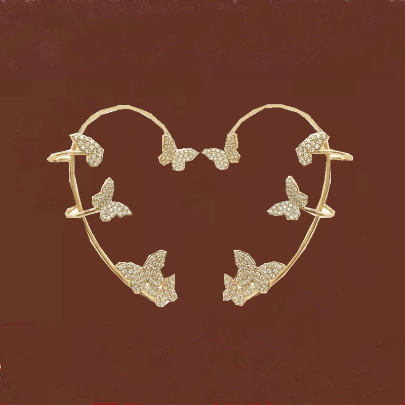 Khuyên Kẹp Vành Tai Không Xỏ Lỗ Hình Bướm Đính Kim Cương Cho Nữ