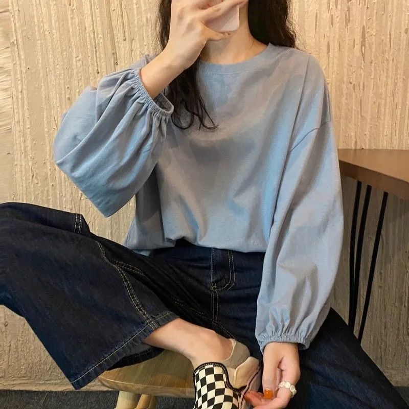 Áo thun dài tay dáng rộng phong cách Hàn Quốc ngọt ngào dễ thương