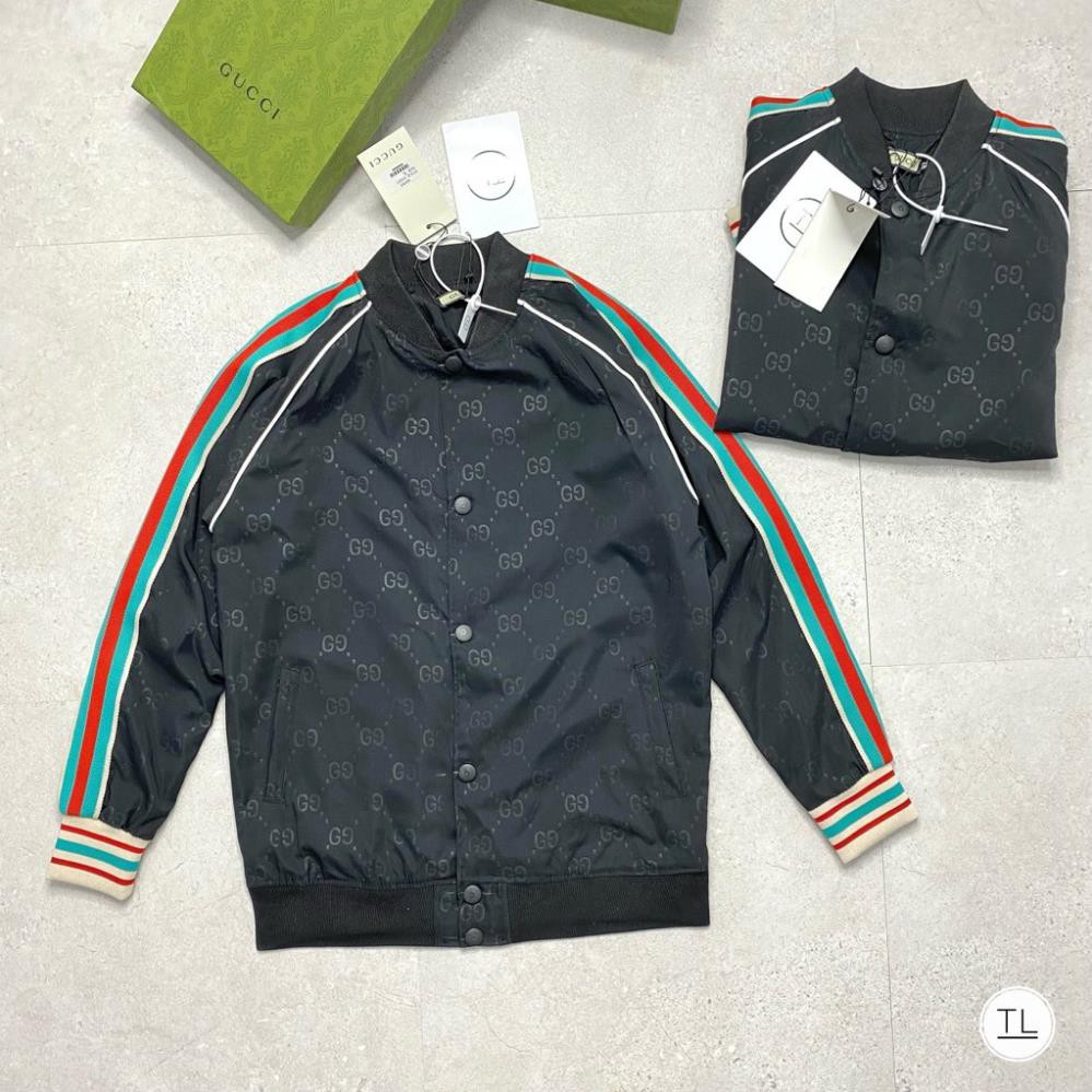 Áo khoác gió bomber gucci kẻ viền siêu hot_Áo khoác gió GC 2 lớp