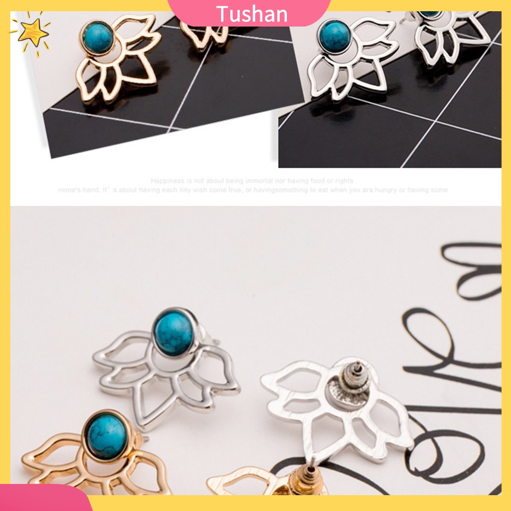 Hoa tai kiểu dáng hoa sen phong cách boho thời trang cho nữ