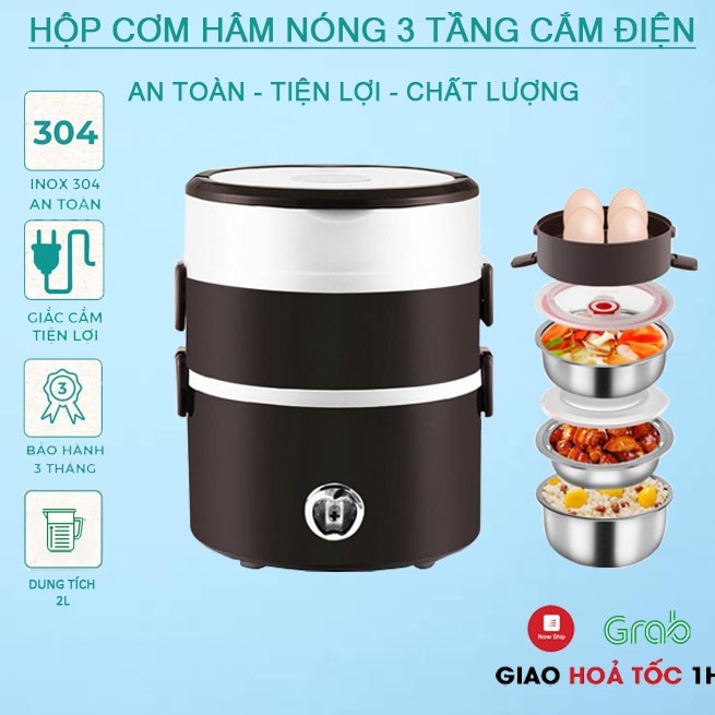 HỘP CƠM CẮM ĐIỆN MINI STAR 2 Tầng,3 Bát Inox,Giữ Nhiệt,Hâm Nóng,Nấu Chín Thức ăn
