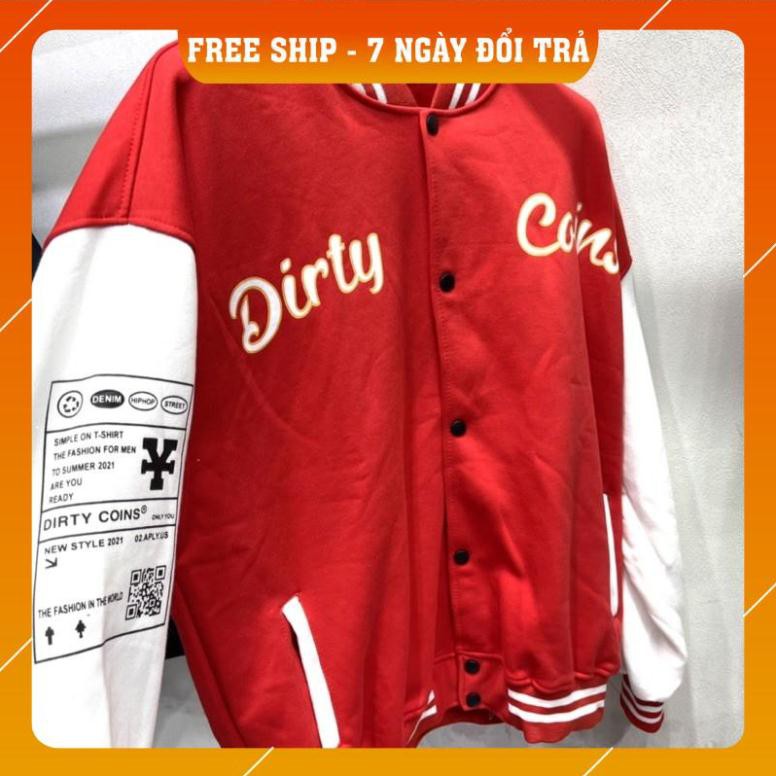 Áo Khoác áo bomber DirtyCoins Embroidered Varsity Jacket Red nam nữ Kun Shop