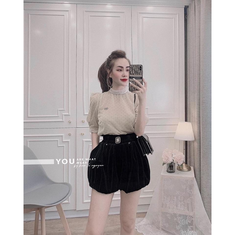 Quần Đùi Nhung Ngắn Ống Rộng Đính Đá Cực Xinh Hàng Quảng Châu Loại 1