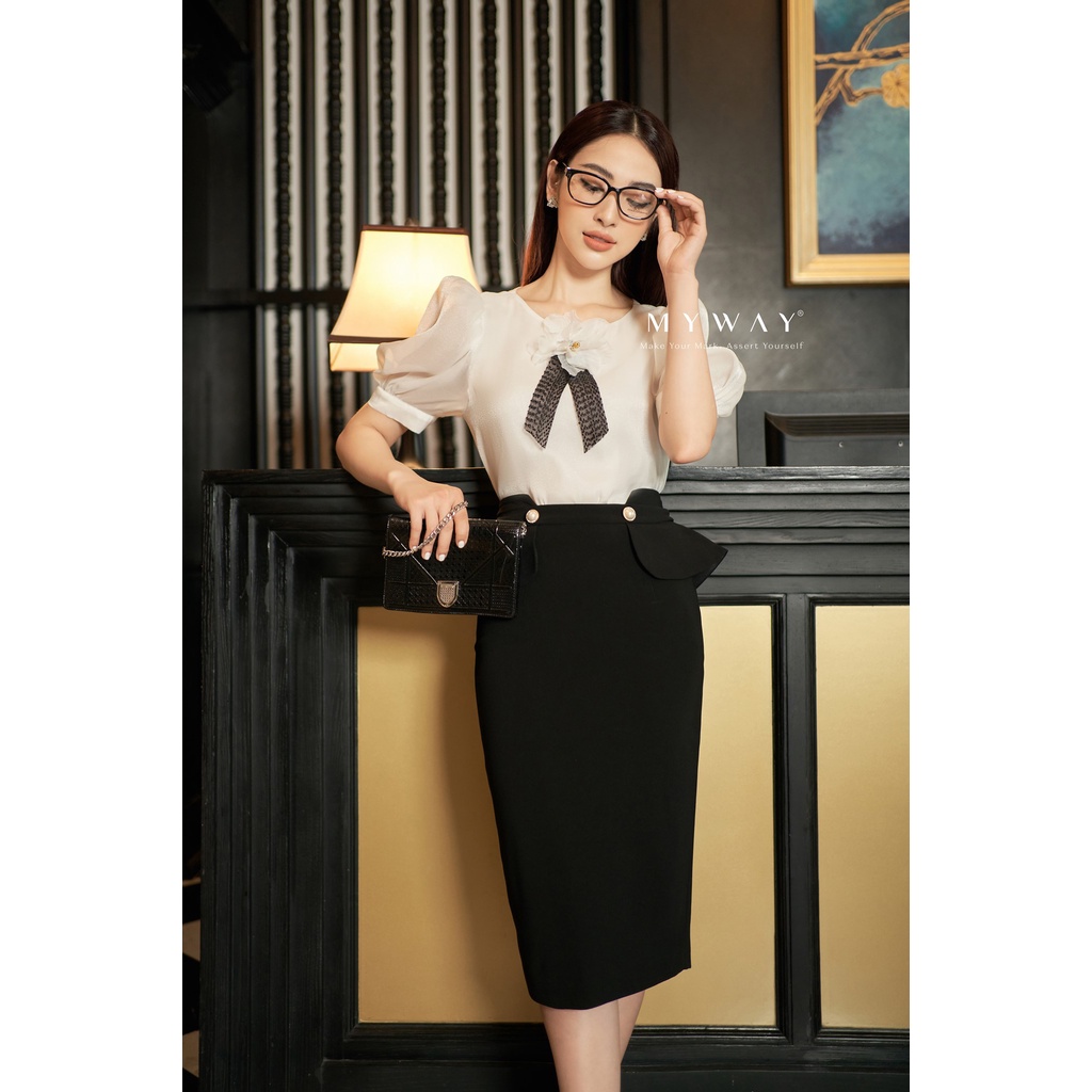 Chân Váy Bút Chì Nữ MY WAY Công Sở Đai Phối Tà Cách Điệu Sang Trọng MCO909