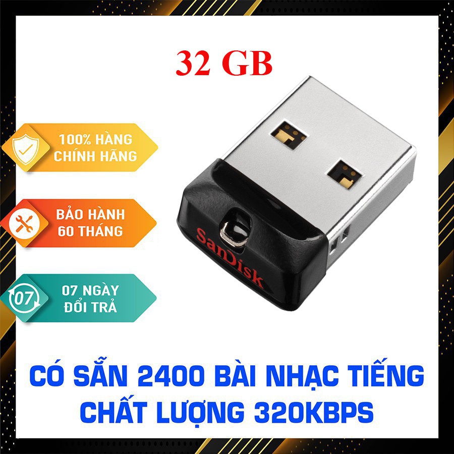USB ô tô 32GB  nhạc tiếng có sẵn 2400 bài nhạc chất lượng cao 320kbps - USB Nhạc Ô tô chất lượng