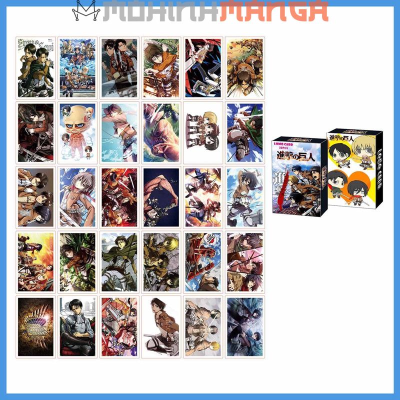 Lomo card hộp 30 thẻ truyện Attack on titan đại chiến poster card Eren Levi Mikasa Armin Reiner Hange Sasha