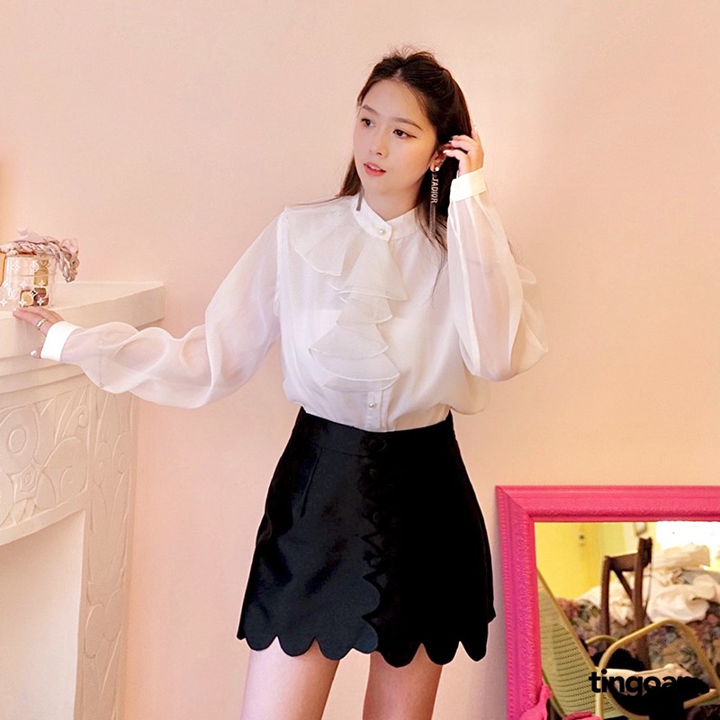 Quần váy tafta cạp cao lượn tafta đen tingoan TAKE MY HEART SKORT/BL