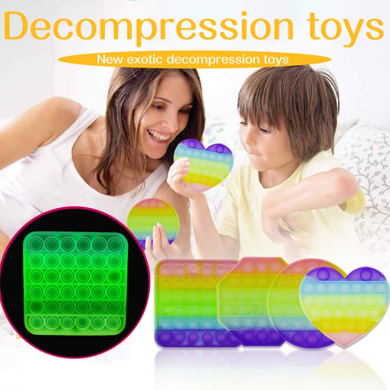 Đồ chơi thần tài phát sáng mới Pop it Fidget Toy Đầy màu sắc Đẩy bong bóng Đồ chơi giảm căng thẳng Đồ chơi thần tài Pop It Đồ chơi silicone FoxMind