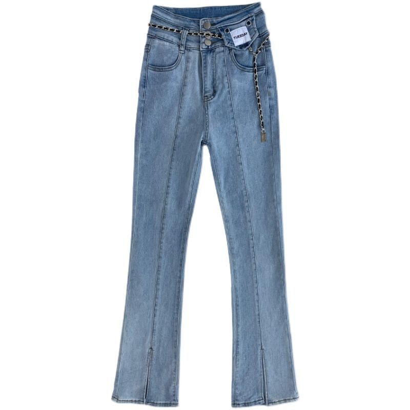 Jiashucheng Dadongmen Quần Jean Nữ Cạp Cao Dáng Ôm Cỡ Lớn Xẻ Tà Sàn Nhà-