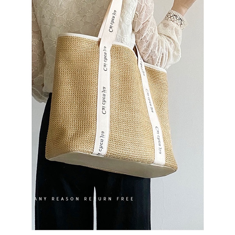 Túi Tote Poly hình chữ nhật - Dây sọc trắng in chữ ( Mẫu mới)