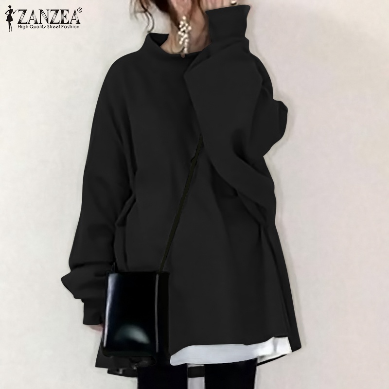 Áo sweatshirt ZANZEA tay dài cổ tròn màu trơn dáng rộng xẻ tà dành cho nữ 
 | BigBuy360 - bigbuy360.vn
