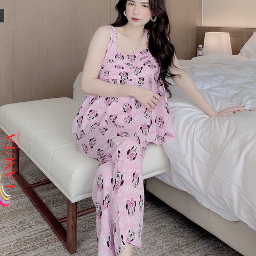 Đồ ngủ sexy nữ pijama 2 dây lụa bigsize cute mặc nhà dễ thương chất liệu mango cao cấp LANUTA