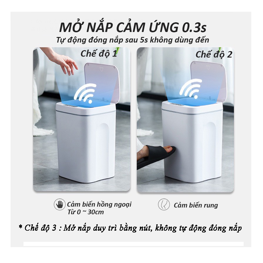 [ 16L - Sạc Tích Điện ] Thùng Rác Cảm Ứng Thông Minh Tự Động Đóng Mở 14L 16L Bảo Hành