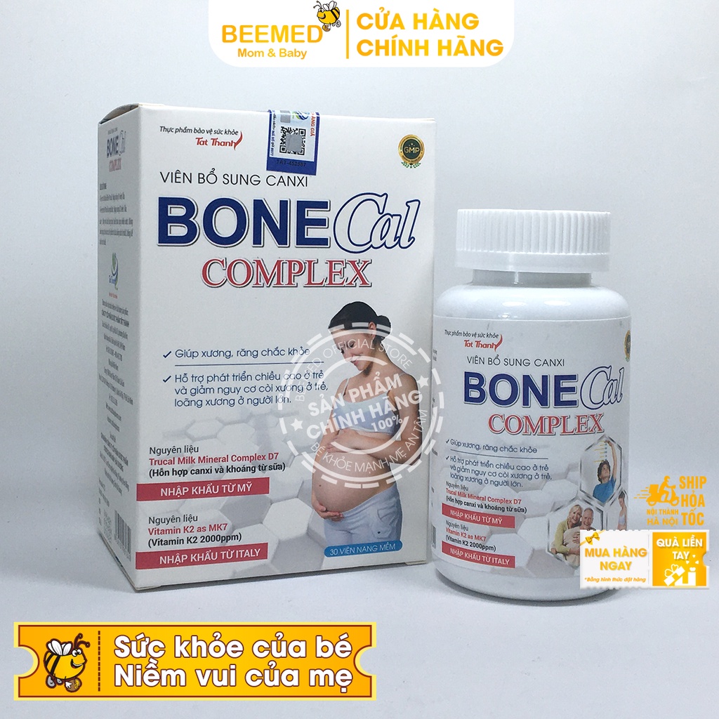 Bổ sung Canxi từ sữa Bone Cal Comlex, giảm loãng xương, còi xương ở trẻ em và người lớn, có thêm D3 K2 Hộp 30v