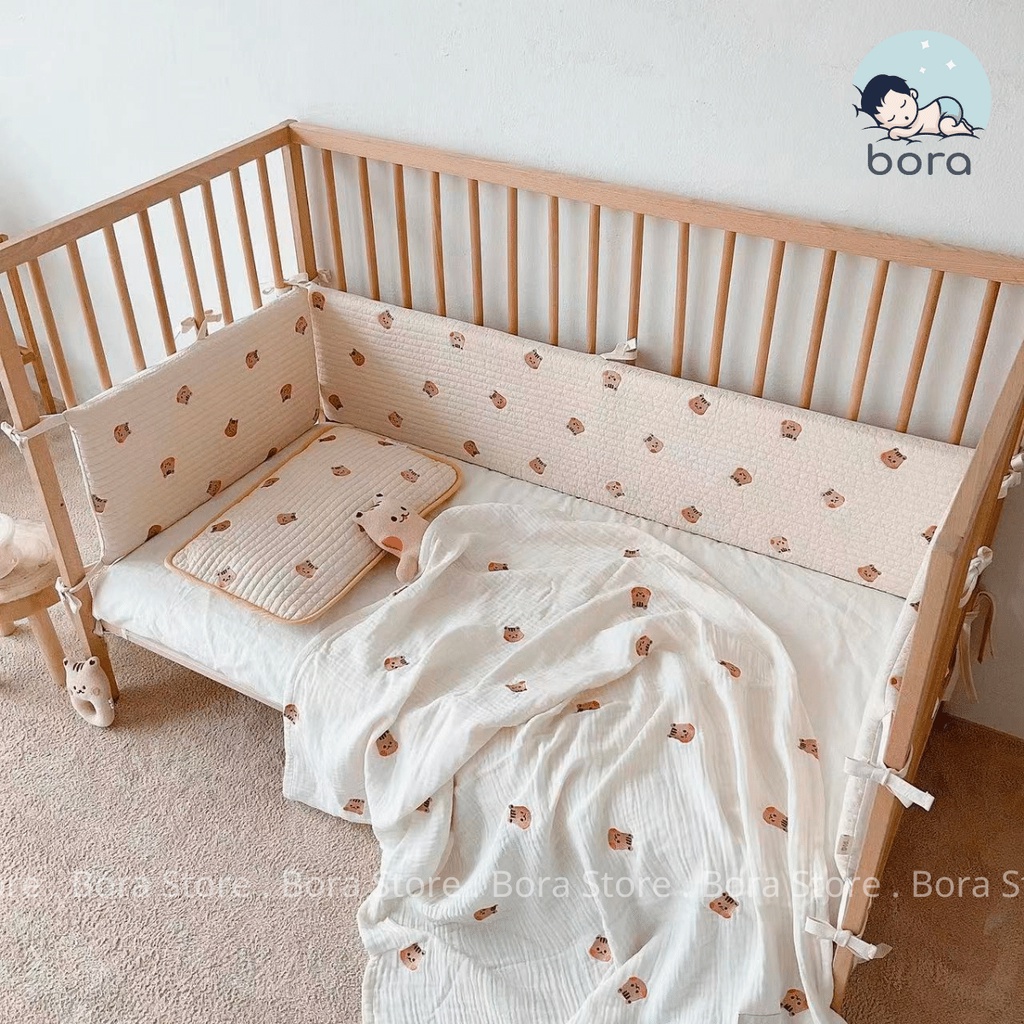 Gối cho bé chần bông cotton phong cách Hàn Quốc, thoáng mát, thấm hút mồ hôi