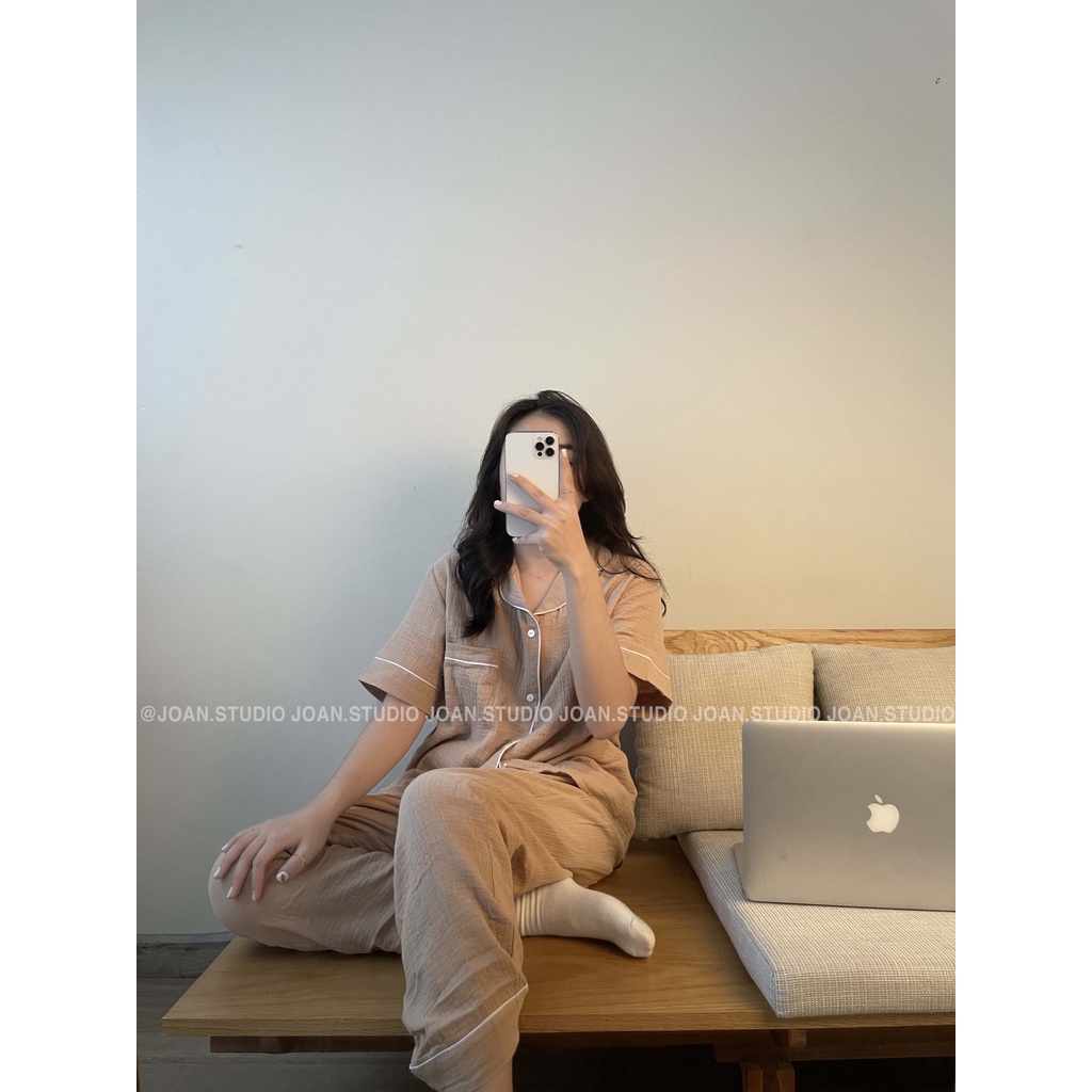 [MUSLIN PYJAMA] - Set Đồ Ngủ Nữ - Đồ Mặc Ở Nhà chất liệu Xô Muslin trơn cao cấp