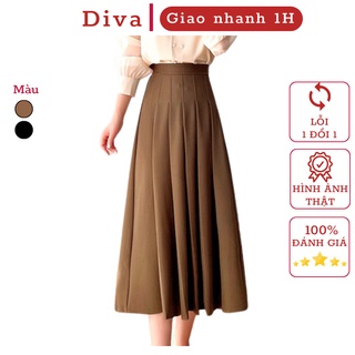 Chân váy xếp ly công sở đi làm tennis dáng dài xòe Midi qua gối màu đen màu nâu có bigsize CV17