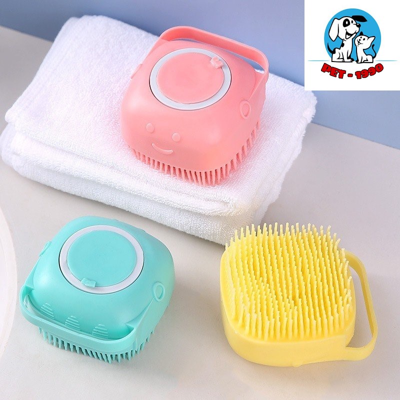 Bàn Chải Tắm Và Massage Silicon Cho Chó Mèo - Có Chỗ Đựng Sữa Tắm Gai Mềm Tạo Nhiều Bọt