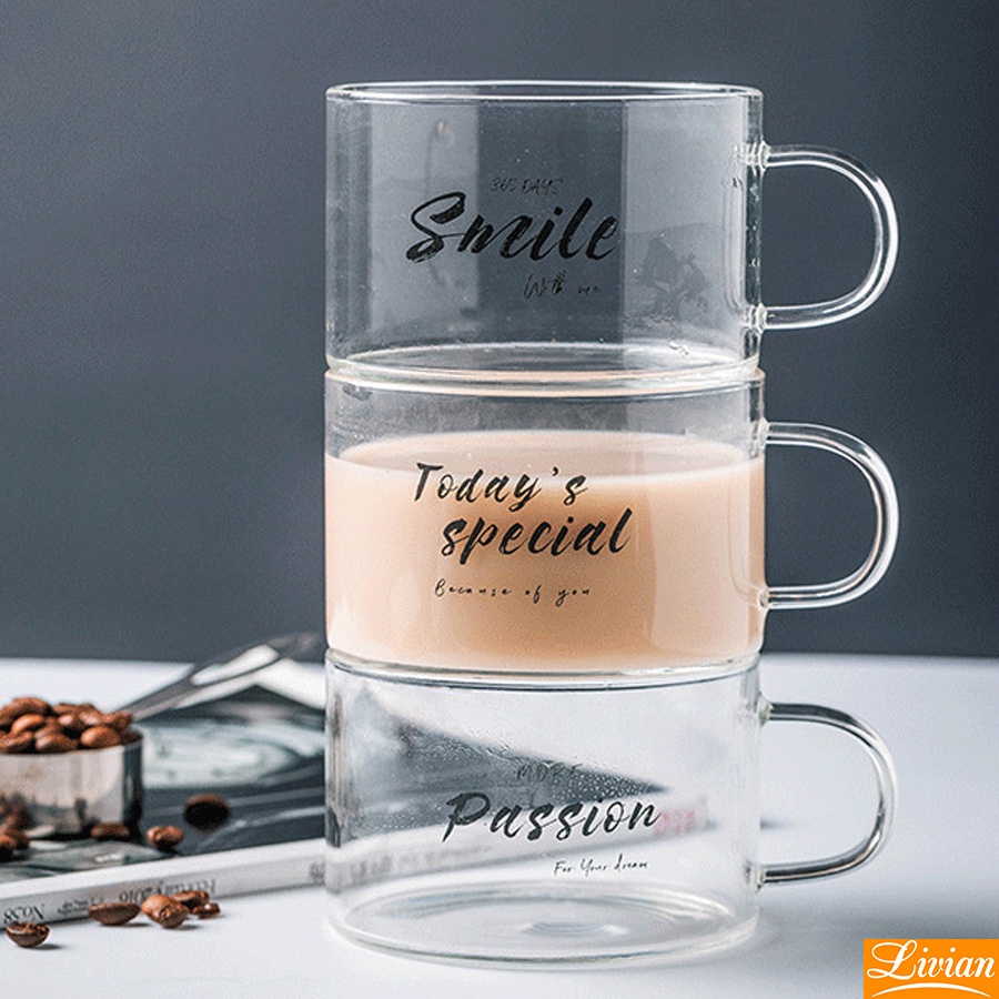 Ly thủy tinh, cốc thủy tinh hình trụ có quai cầm chịu nhiệt tốt