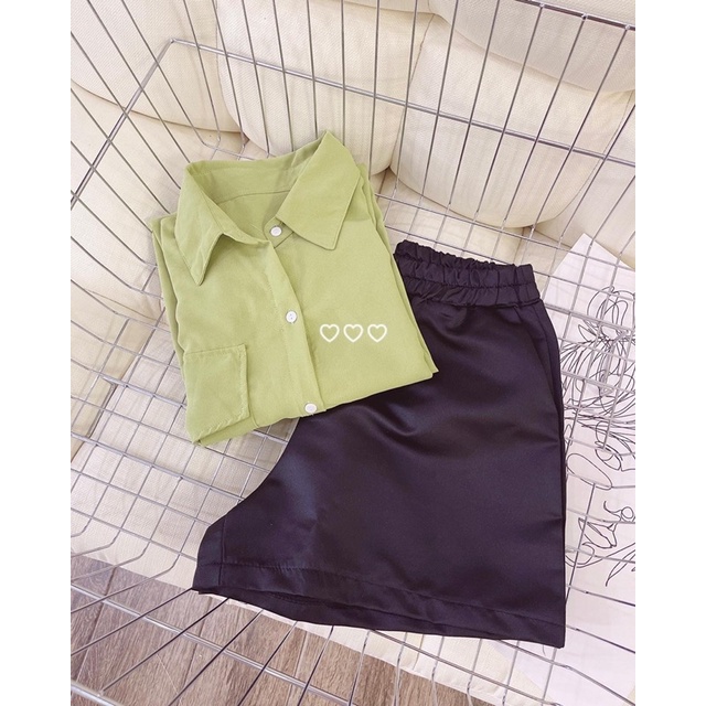 [ BIGSIZE ] SET SƠ MI XANH BƠ + QUẦN ĐEN