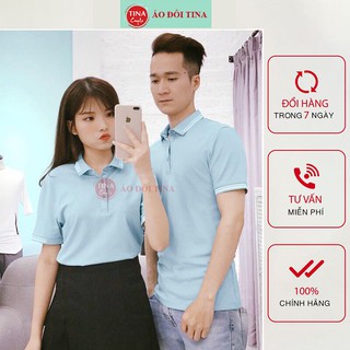 Áo Phông Đôi Đẹp, Áo Thun Có Cổ, Đồ Đôi Nam Nữ Hay Bạn Thân Màu Xanh Chât Cotton 100% Co Giãn 4 Chiều - Hàng Cao Cấp
