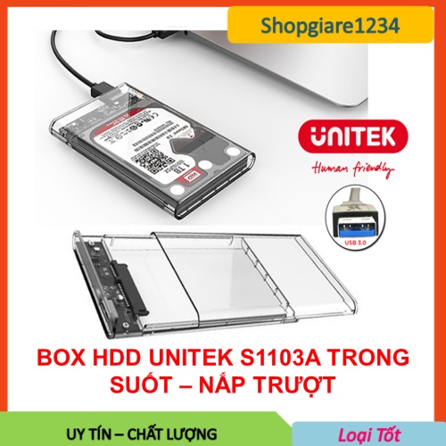 HDD Box 2.5 USB 3.0 SATA Unitek S1103A - Trong Suốt - Hãng phân phối- Full Box- Bảo Hành 12 Tháng