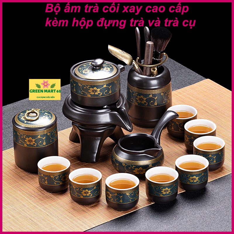 Bộ ấm trà cối xay 18 chi tiết gốm sứ kungfu cao cấp