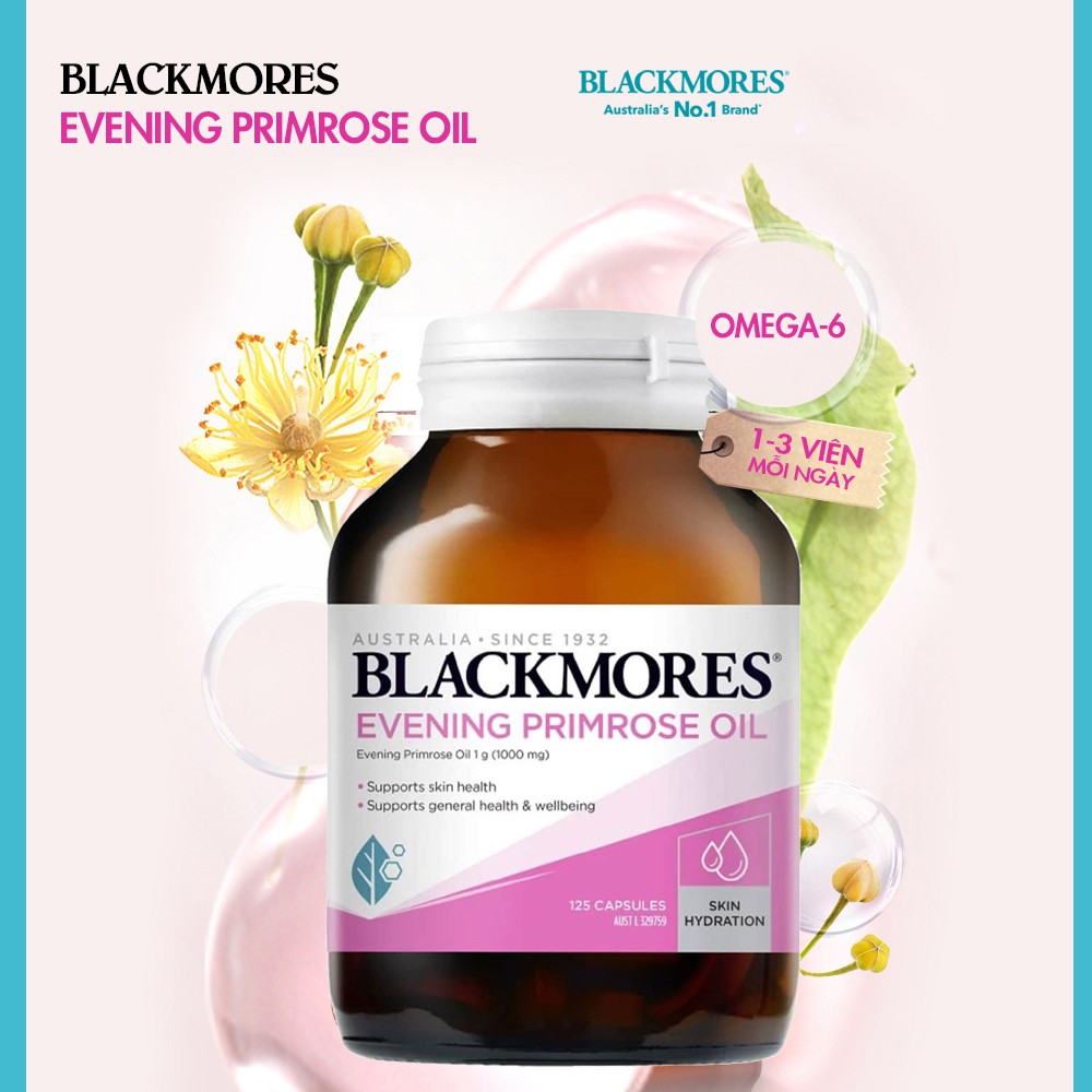Tinh dầu hoa anh thảo Blackmores Evening primrose oil 125 viên, điều hòa nội tiết, giúp đẹp da, tóc, móng