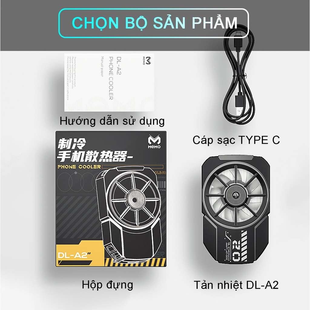 Quạt tản nhiệt điện thoại sò lạnh MEMO DLA2 gaming làm lạnh nhanh chống ồn giúp tăng FPS giảm giật lag khi chơi game