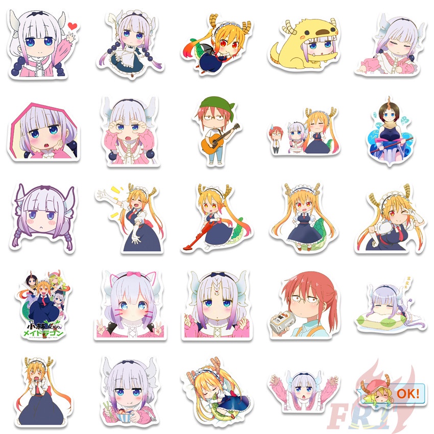 Set 100 miếng dán họa tiết anime Tohru Kanna độc đáo trang trí vali/ máy tính xách tay