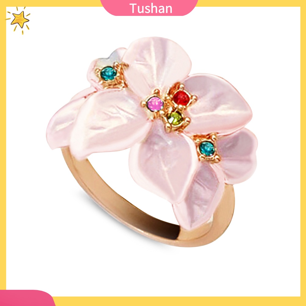 Nhẫn hợp kim hình hoa đính đá xinh xắn