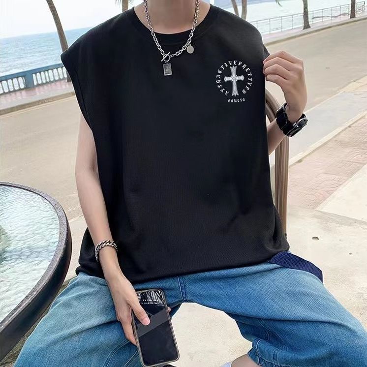 Áo Thun Sát Nách Dáng Rộng In Chữ Thập Phong Cách Hip Hop Thời Trang Đường Phố Cho Nam