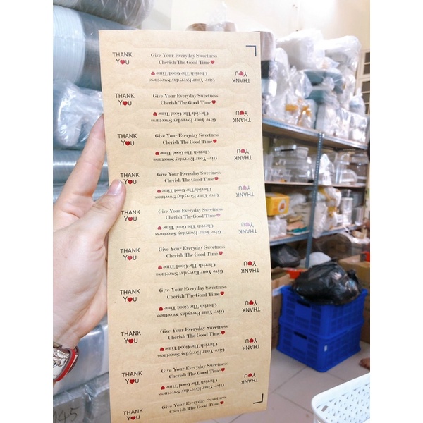Set 100 tem dán Thank you giấy kraft ngẫu nhiên, giấy dán niêm phong,…