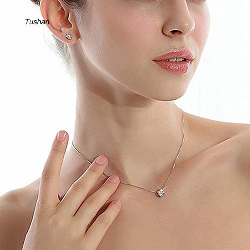 TUSH_Women Cubic Zirconia Pendant Silver Plated Drop for Necklace Chain Jewelry Gift