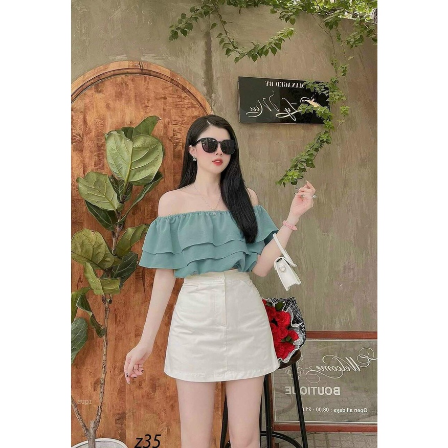 Sét đồ kiểu nữ, sét 2 món gồm áo bẹt vai phối với chân váy siêu đẹp phù hợp đi chơi dạo phố fashionzero - 75205