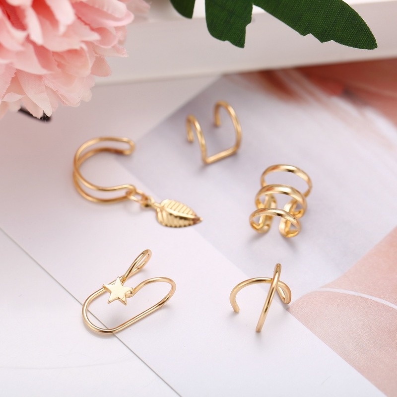 Set 5 Khuyên Kẹp Vành Tai Thời Trang Cá Tính Cho Nữ