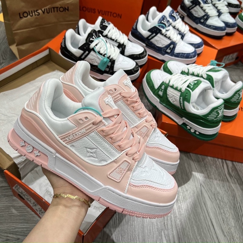 Giày louis vuiton xanh lá full box bảo vệ ,hồng,đen,xanh bò mới, giày LV các màu mới