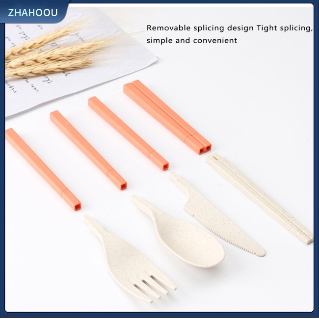 ☃Nhà☃ Bộ Muỗng Đũa Nĩa Bằng Lúa Mạch Thiết Kế Đục Lỗ Có Thể Tháo Rời Tiện