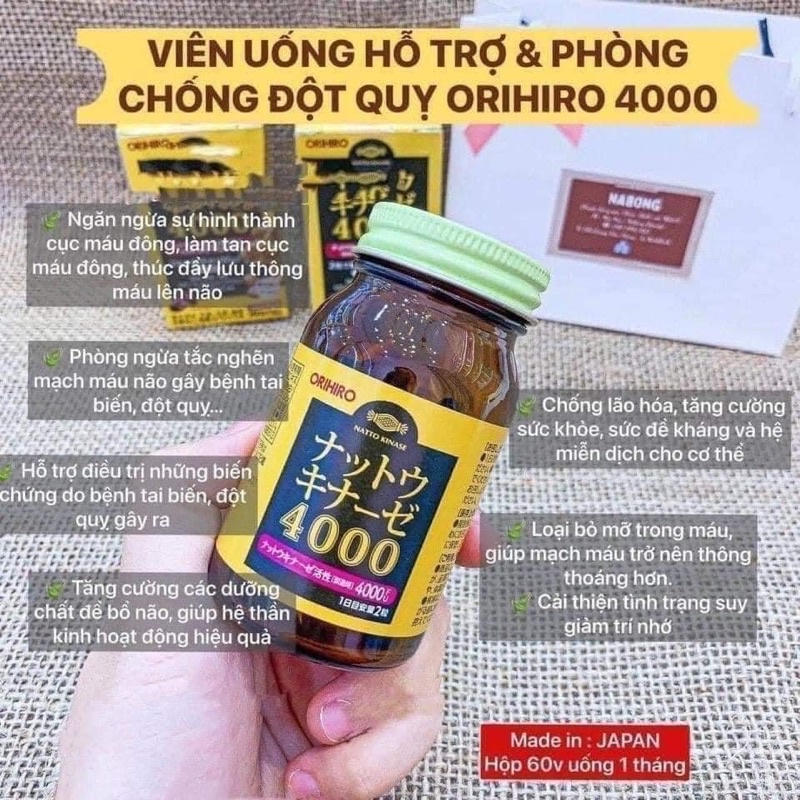 Viên Uống Natto Kinase 4000FU Orihiro Nhật Bản - 60 viên