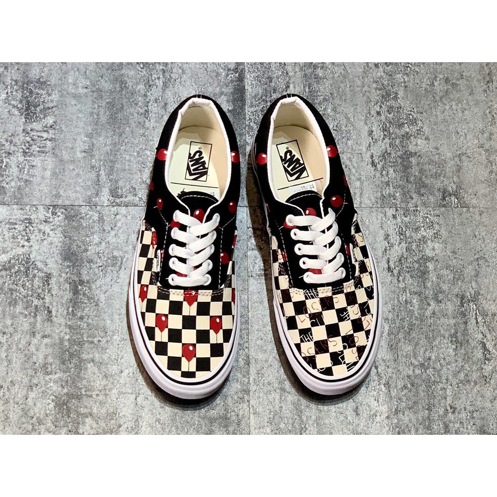 【Giá đặc biệt】Vans Era Lover Limited Edition Giày vải kẻ sọc đen trắng đỏ