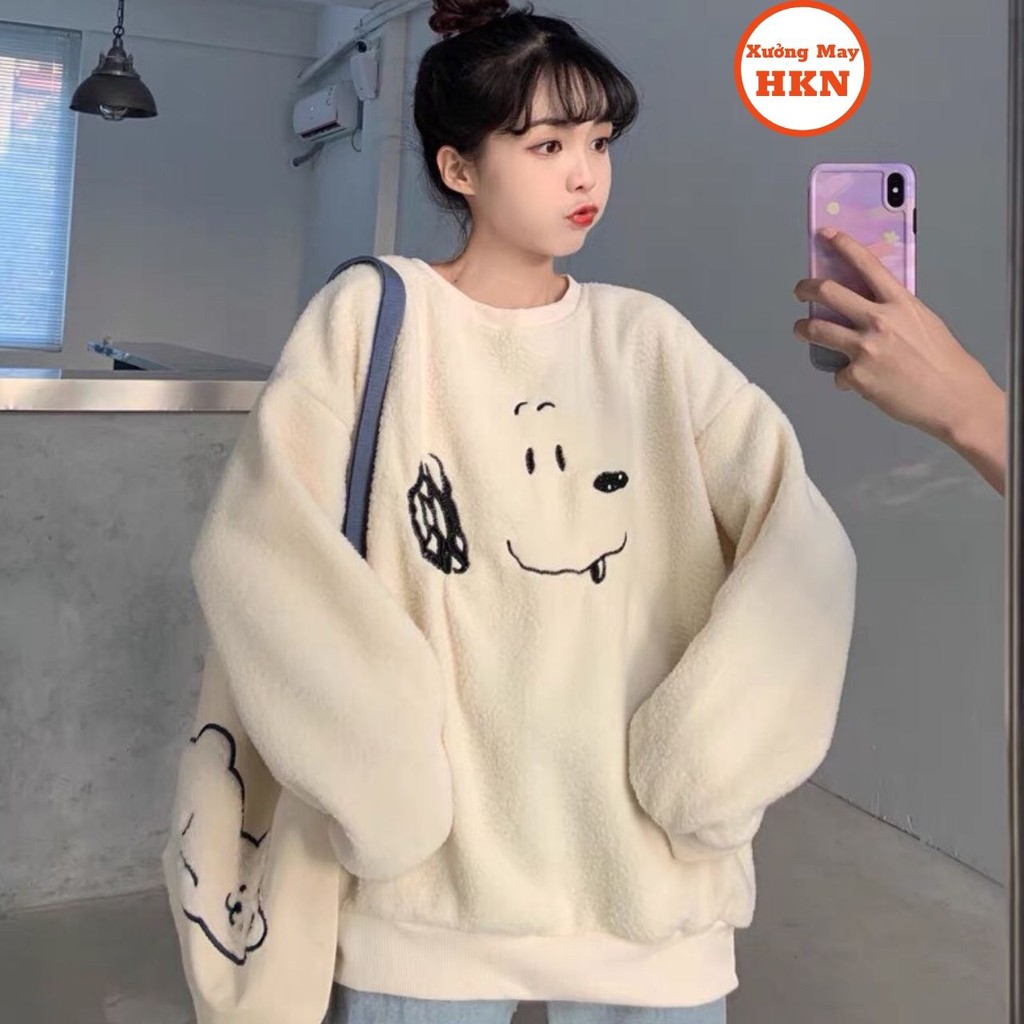Áo Sweater Nữ Vải Lông Thêu Hình Chú Chó Snoopy Dễ Thương Mã 596 Xưởng May HNK | BigBuy360 - bigbuy360.vn