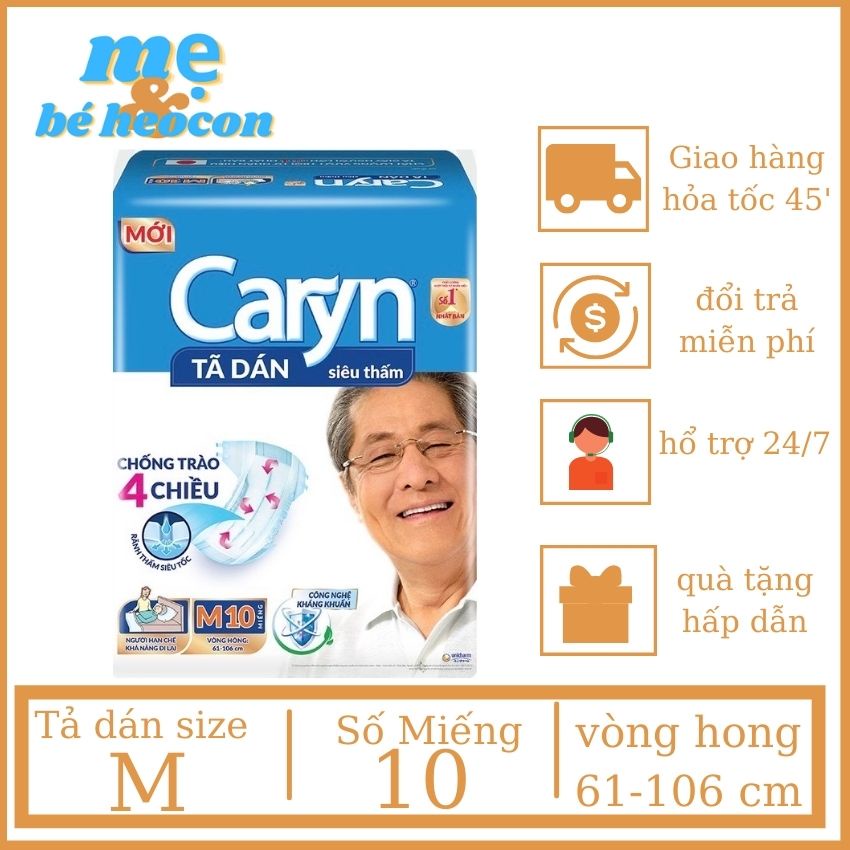 Tả Bỉm Dán Caryn Siêu Thấm Dành Cho Người Lớn Size M10 Miếng + Mevabeheocon123